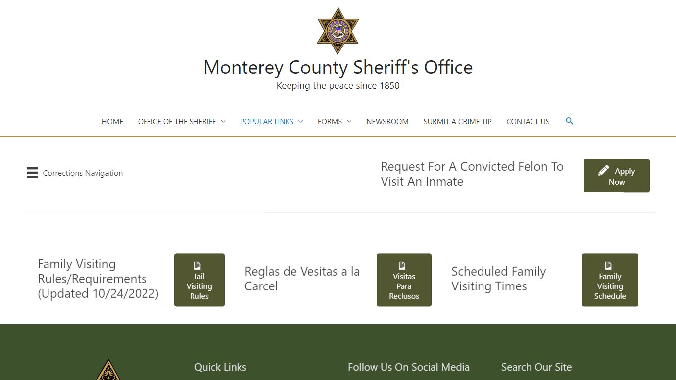 Jail Visitation Schedule – Monterey County Sheriff's Office
